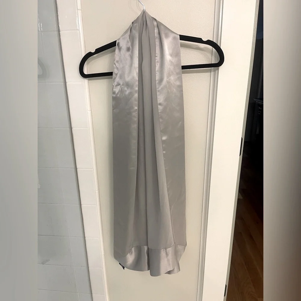 Charter club Elegant Silver Satin 100% Silk Scarf